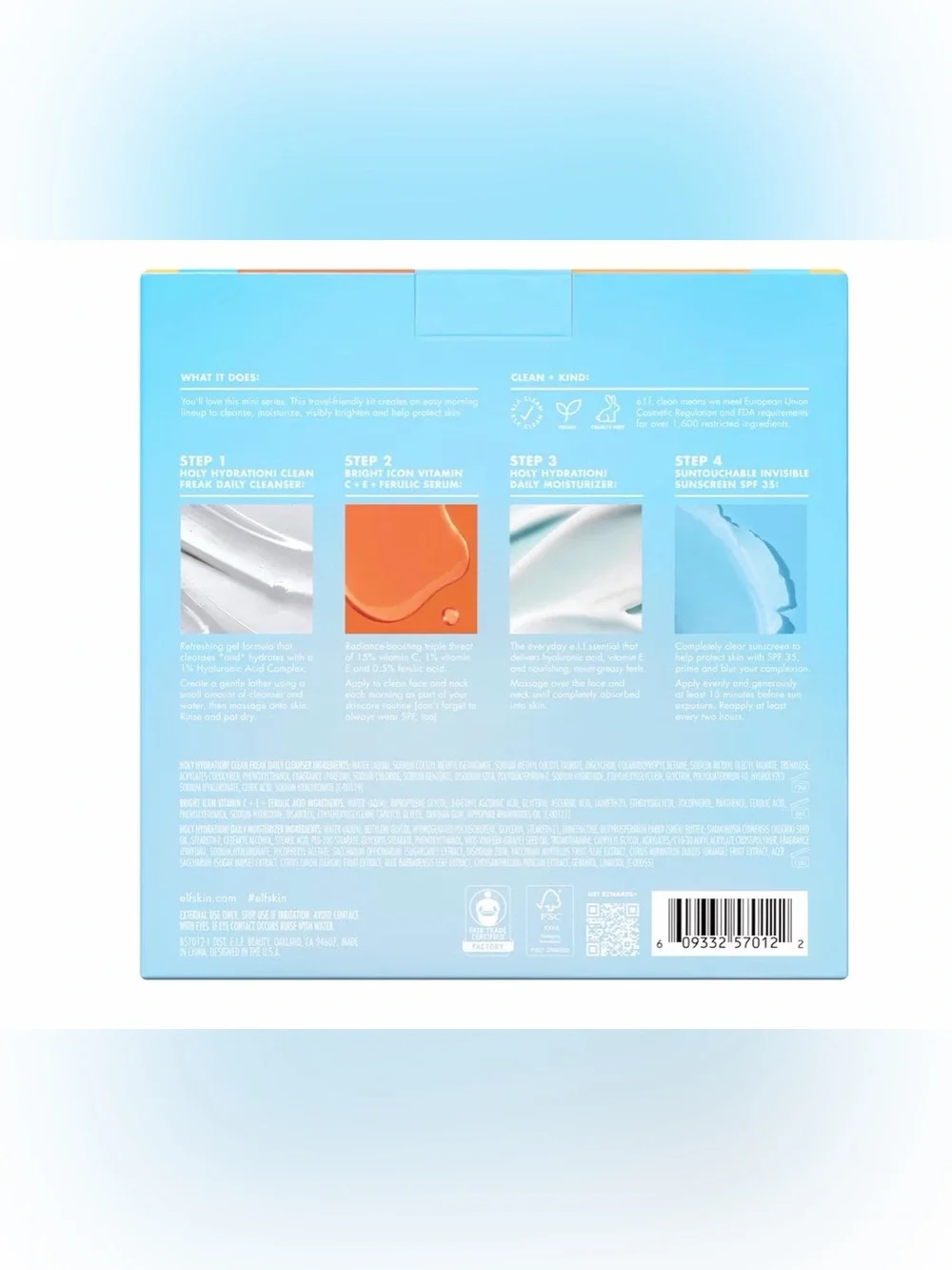 Wake The E.L.F. Up! Skincare Kit - sunscreen, moisturizer, vitamin C & cleanser.